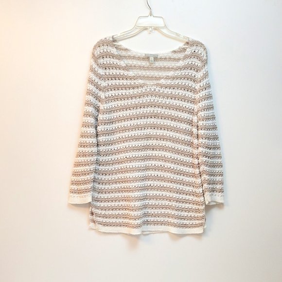 Dana Buchman Tan and White Openwork Pullover Sweater Size Large - Picture 2 of 5